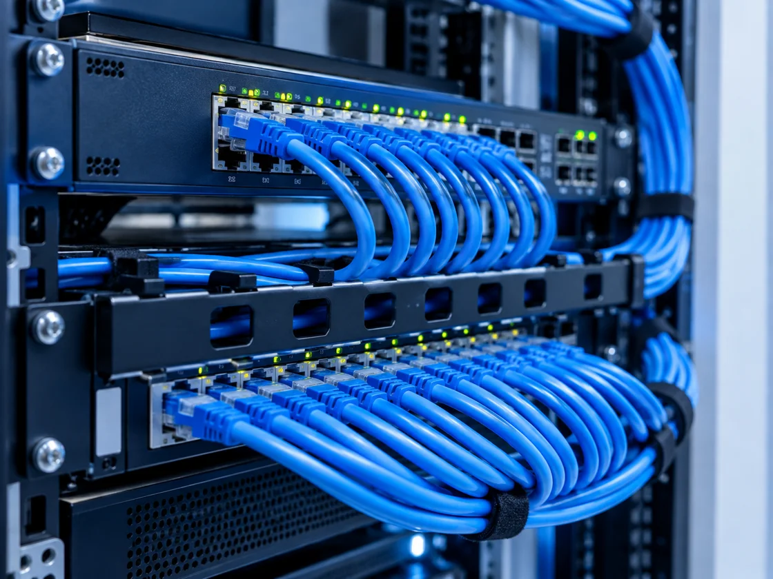 Uçları bağlanmış, düzenli internet kabloları